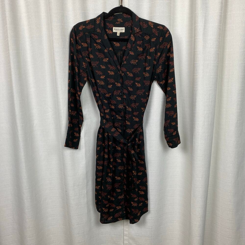 Black Fox Print Bridge & Burn Mini Shirt Dress